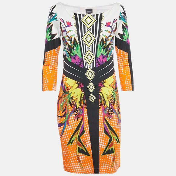 Just Cavalli Orange Printed Jersey Mini Dress M